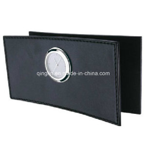 Custom Promotional Creative Rectangle Leather Desk Clock (QL-ZZ-0010)
